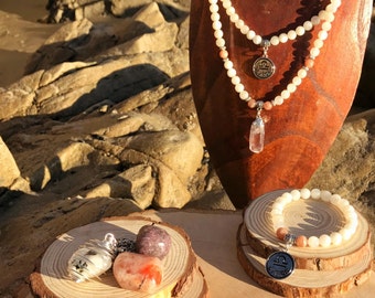 LIBRA Zodiac Gift Set 2 | MOONSTONE & SUNSTONE| September October Birthday Gift | Mala Necklace Bracelet, 108 Mala Beads, Astrology Gifts