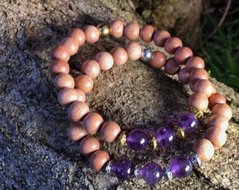 Amethyst Rosewood Bracelet | 6th Sixth Chakra Bracelet for Third Eye,  Intuition, Vision | Amethyst Wood  Bracelet