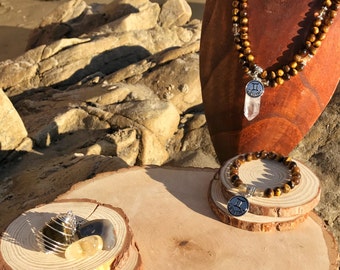 GEMINI Zodiac Gift Set 2 | Tiger Eye & Citrine | May June Birthstone | Mala Necklace Bracelet, 108 Mala Beads, Astrology Gifts by Mayan Rose