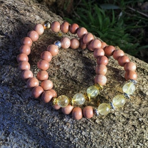 Citrine & Rosewood Bracelet | 3rd Chakra Solar Plexus Bracelet | for Power, Joy, Confidence | Citrine Wood Bracelet