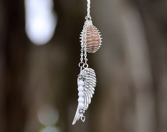 Angel Wings Crystal Cage Necklace | White Jade Crystals Silver Chain | Choose Sets by Zodiac or Chakra | Reiki Yoga Healing Jewelry