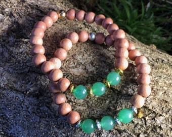 Green Aventurine & Rosewood Bracelet | Heart Chakra Bracelet for Love, Prosperity | Wood Bracelet