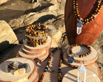 GEMINI Zodiac Gift Set 3 | Tiger Eye & Citrine | May June Birthstone | Mala Necklace Bracelet, 108 Mala Beads, Astrology Gifts by Mayan Rose