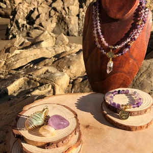 PISCES Zodiac Gift Set 2 | FLUORITE & CITRINE Amethyst | February March Birthstone | Mala Necklace Bracelet, 108 Mala Beads, Astrology Gifts