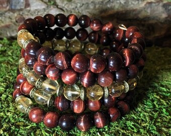 108 Mala Bracelet | RED TIGER EYE & Citrine Mala Beads | Unisex Wrist Mala | Yoga Beads, Meditation Beads | Mala for Men, Men's Mala