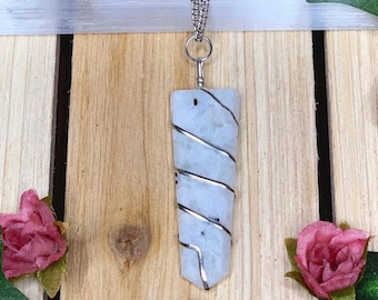 MOONSTONE Crystal Point Necklace on an Antique Silver Chain | Rainbow Moonstone Terminated Point Pendant, Crystal Healing Chain Necklace