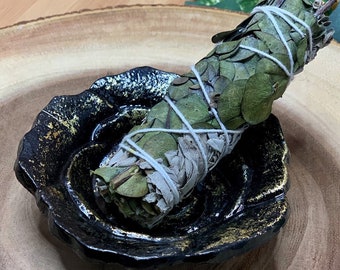 4” Sage Burner (Floral Rose) | For Burning Sage, Palo Santo, Incense & Herbal Smudge | Cleanse, Altar, Ceremony Smudging | Mayan Rose