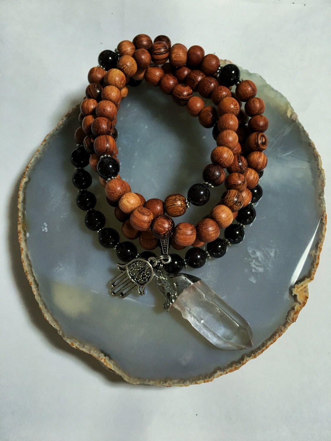 GARNET Mala Beads, Clear Quartz Necklace, 108 Mala Beads Japa Mala