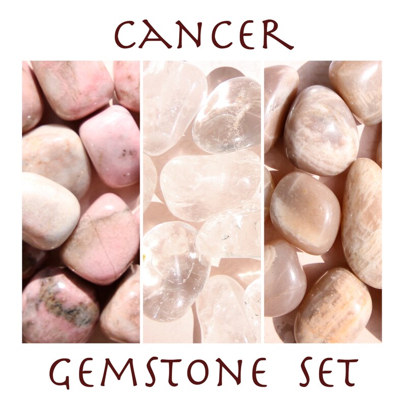 CANCER Set of 3 Crystals Moonstone Rhodonite Clear Quartz Etsy
