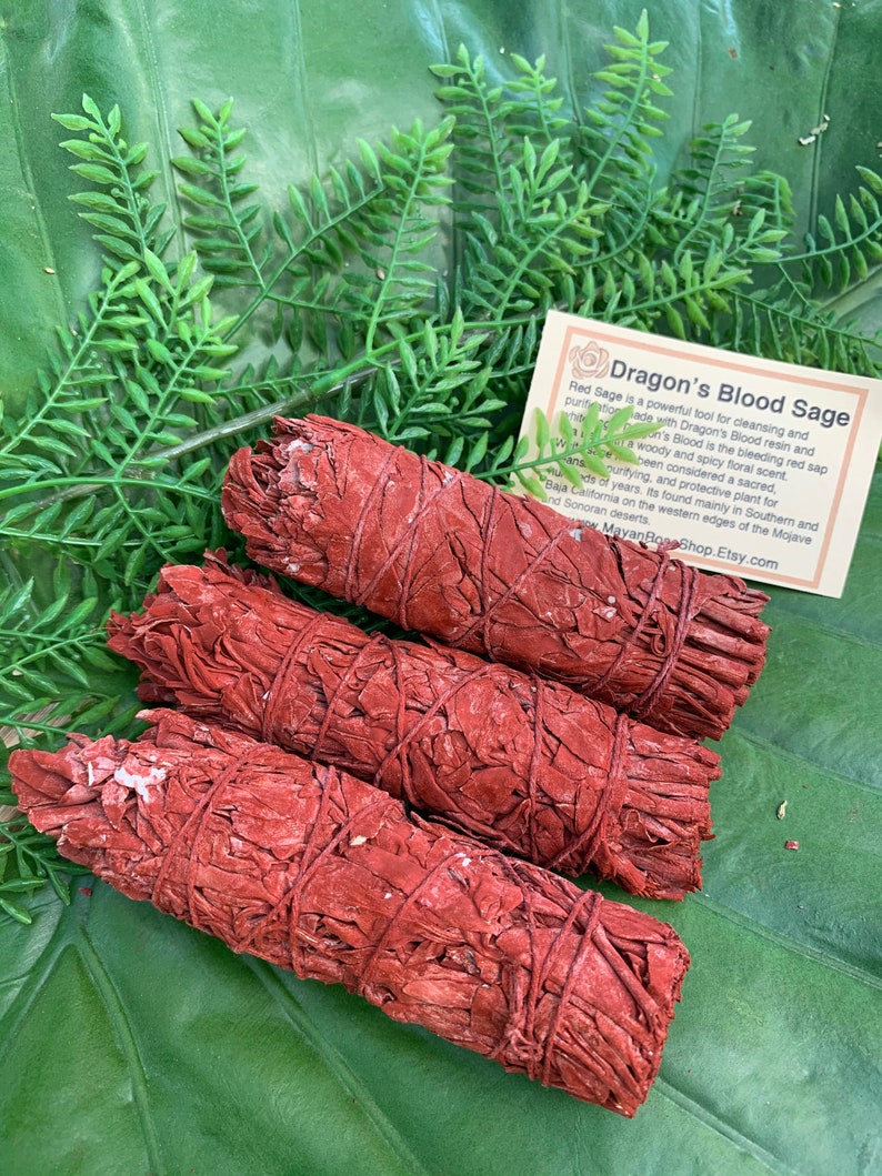 DRAGON'S BLOOD SAGE Smudge Stick | Sage Bundle for Ceremony, Meditation, Altar, Home Cleansing, Wicca Smudging Kit | Mayan Rose 