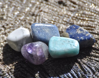 Truth & Communication Crystals | Throat Chakra Crystal Set | Blue Aventurine, Howlite, Sodalite, Fluorite, Lapis | Polished Gemstones