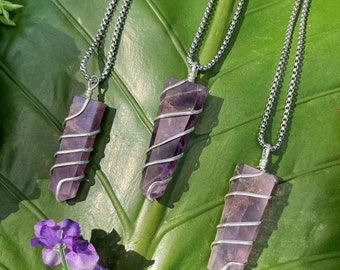 PURPLE AMETHYST Crystal Point Necklace on Antique Silver Chain | Terminated Crystal Point Pendant, Crystal Healing Necklace by MayanRoseShop