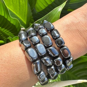 Hematite Tumbled Stone Stretch Bracelet, Natural Crystal Bead Bracelet, Polished Gemstone Beads, One Size, Premium High Quality, Wholesale