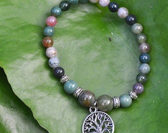 Tree of Life Bracelet - Fancy Jasper - Healing & Happiness Bracelet - Flower of Life - Yoga Bracelet , Spiritual, Chakra  - Green Jasper