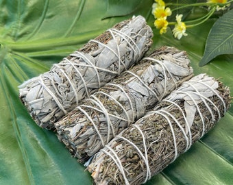 THYME & WHITE SAGE Smudge Stick | Sage Bundle for Smudging, Ceremony, Ritual, Meditation Altar, Wicca | Herbal Spice Smudge by Mayan Rose