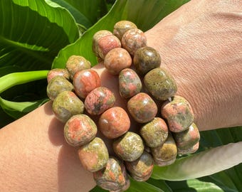 Unakite Bracelet, Green Tumbled Stretch Bracelet, Natural Crystal Bead Bracelet, Polished Gemstone Bracelet, Premium Quality, Bulk Wholesale