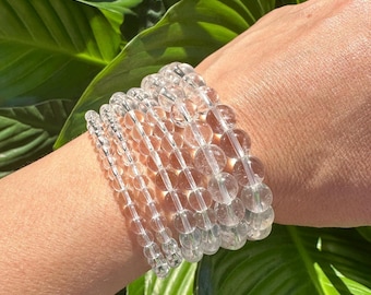 Crystal Quartz Bracelet, 4mm, 6mm,8mm Bead Stretch Bracelets, Premium Natural Gemstone Jewelry,   Premium Genuine Stone, Bulk Wholesale