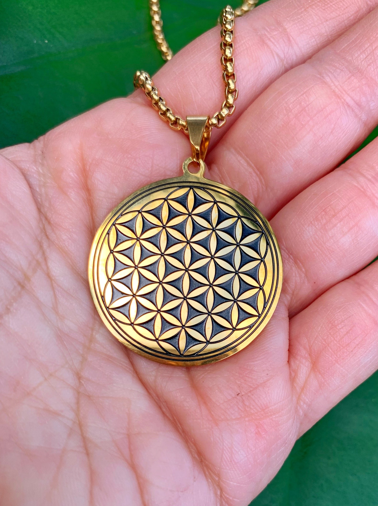 FLOWER of LIFE Necklace on Gold Chain Sacred Geometry Etsy
