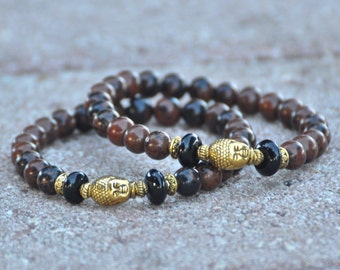 Buddha Bracelet | Mahogany Obsidian Bracelet | Men's Mens Meditation Yoga Jewelry | Zen Bracelet | Gift for Him Men | Yoga Bracelet