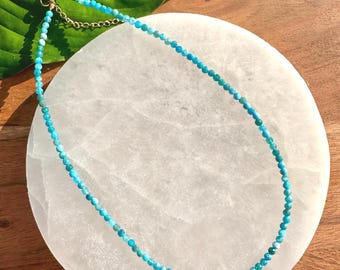 Apatite Necklace, 2-3mm Faceted Apatite Crystal Necklace, 14-16 in. Beaded Gemstone Choker, 100% Natural Grade A Crystal Jewelry