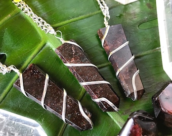 GARNET Crystal Point Necklace on Silver Pewter Chain | Polished Red Garnet Wire-wrapped Point Pendant, Crystals for Love & Career Success