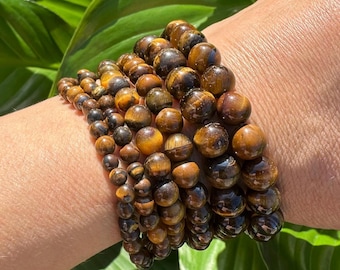 Tiger Eye Crystal Bracelet, 4mm, 6mm, 8mm Bead, Tiger's Eye Stretch Bracelet, Premium Natural Gemstone Jewelry, Wholesale Bulk Options