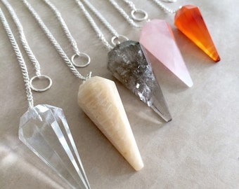 Crystal Pendulum - Carnelian, Amethyst, Moonstone, Rose Quartz, Smoky Smokey Quartz, Clear Quartz, Crystal Quartz - Gemstone Pendulums