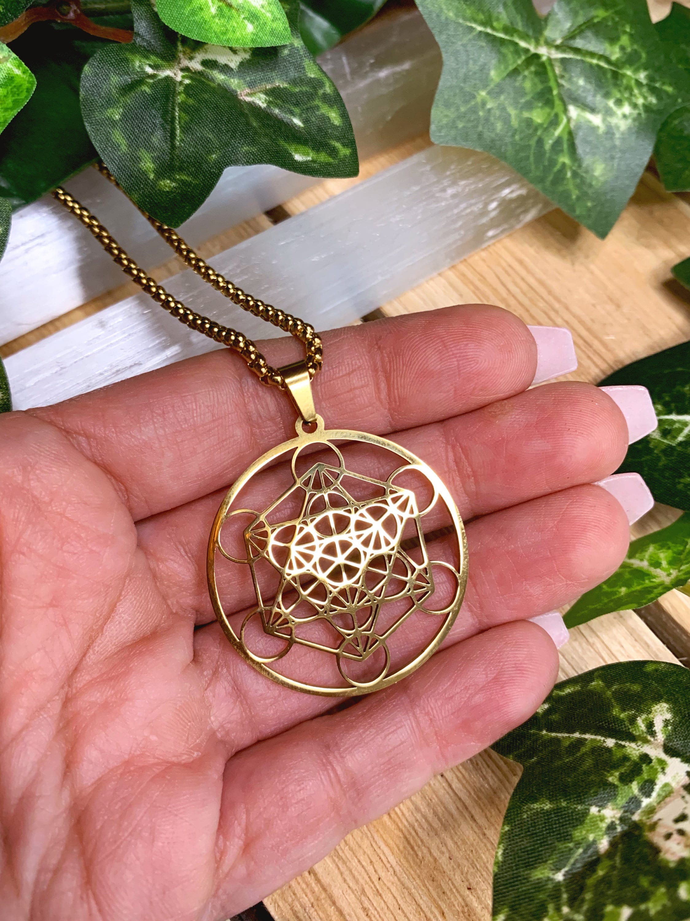 Sacred Geometry Necklace METATRON S CUBE Gold Necklace Gold Flower of Life Pendant Seed of Life Geometric Spiritual Jewelry Mayan Rose