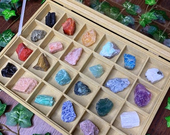 Raw Crystal Collector’s Box | Crystal Kit | Crystal Gift Set | Meditation Altar, Crystal Gift Box, Crystal Collection | Mayan Rose