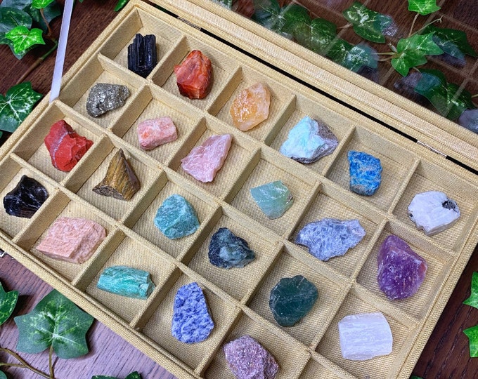 Featured listing image: Raw Crystal Collector’s Box | Crystal Kit | Crystal Gift Set | Meditation Altar, Crystal Gift Box, Crystal Collection | Mayan Rose