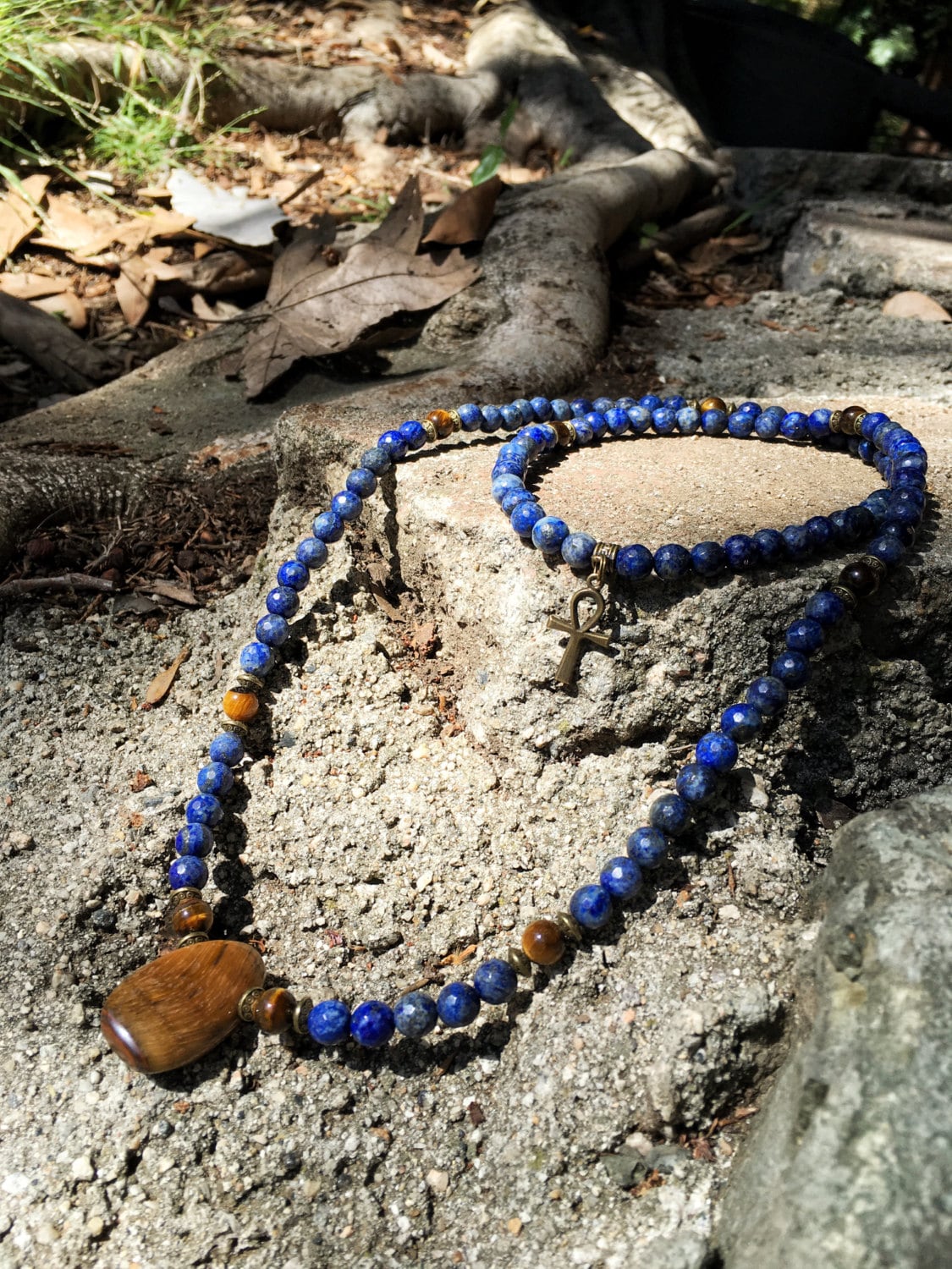 Lapis Lazuli & Rudraksha Mala hand knotted 108 beads - Om Gifts for Body &  Soul