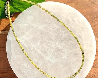 Peridot Crystal Necklace, 2-3mm Faceted Peridot Necklace, 14-16 in. Beaded Gemstone Choker, 100% Natural Grade A Crystal Jewelry