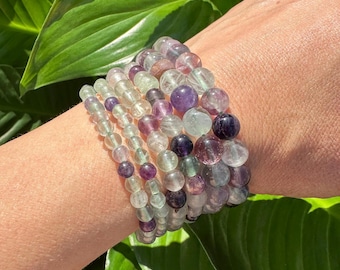 Fluorite Crystal Bracelet, 4mm, 6mm, 8mm Beaded Stretch Bracelets, Premium Natural Gemstone Jewelry,   Premium Grade Stones, Bulk Wholesale