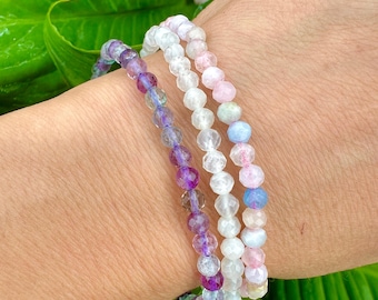 Bracelet Set for Emotional Balance & Intuition | Fluorite, Moonstone, Morganite | Dainty Crystal Bracelet Gift Set, Crystal Healing Jewelry