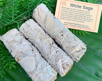 WHITE SAGE SMUDGE Stick | Sage Bundle for Ceremony, Meditation Altar, Home Cleansing, Positive Energy, Smudging, Wicca | Mayan Rose