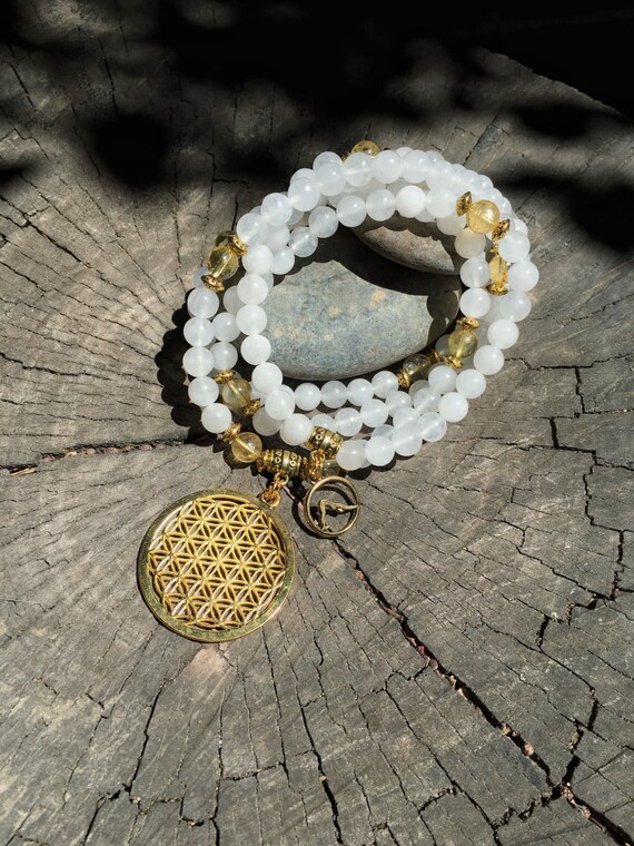 QUARTZ \u0026 CITRINE Mala Beads Flower of 