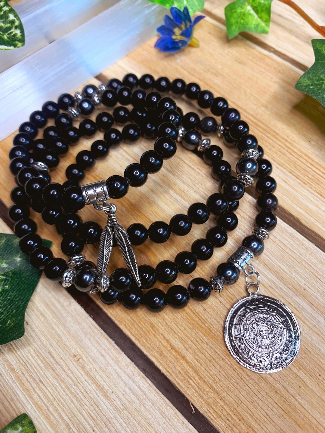 OBSIDIAN Mala | Mayan Calendar Necklace | 108 Mala Beads Necklace