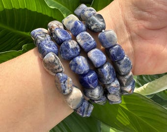 Sodalite Bracelet, Tumbled Sodalite Stretch Bracelet, Natural Crystal Bead Bracelet, Polished Gemstone Bracelet, Premium Quality, Wholesale