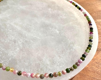 Rainbow Tourmaline Necklace, 2-3mm Faceted Tourmaline Crystal Necklace, 14-16 in. Beaded Gemstone Choker, Natural Grade A Crystal Jewelry