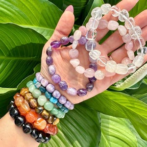 Tumbled Crystal Bracelets, Premium Grade Stretch Bracelet made with Various Authentic Stones, Natural Gemstone Beaded Bracelet