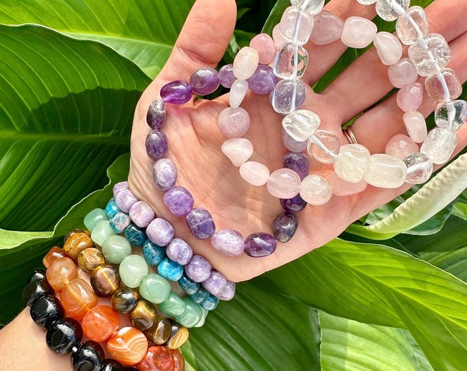 Featured listing image: Tumbled Crystal Bracelets, Premium Grade Stretch Bracelet made with Various Authentic Stones, Natural Gemstone Beaded Bracelet