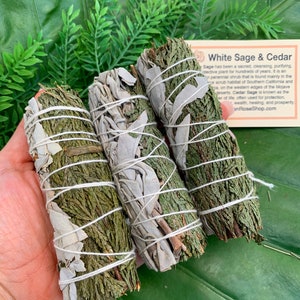 WHITE SAGE & CEDAR Smudge Stick Sage Bundle for Ceremony, Meditation, Altar, Home Cleansing, Energy, Wicca Smudge Kit Mayan Rose image 2