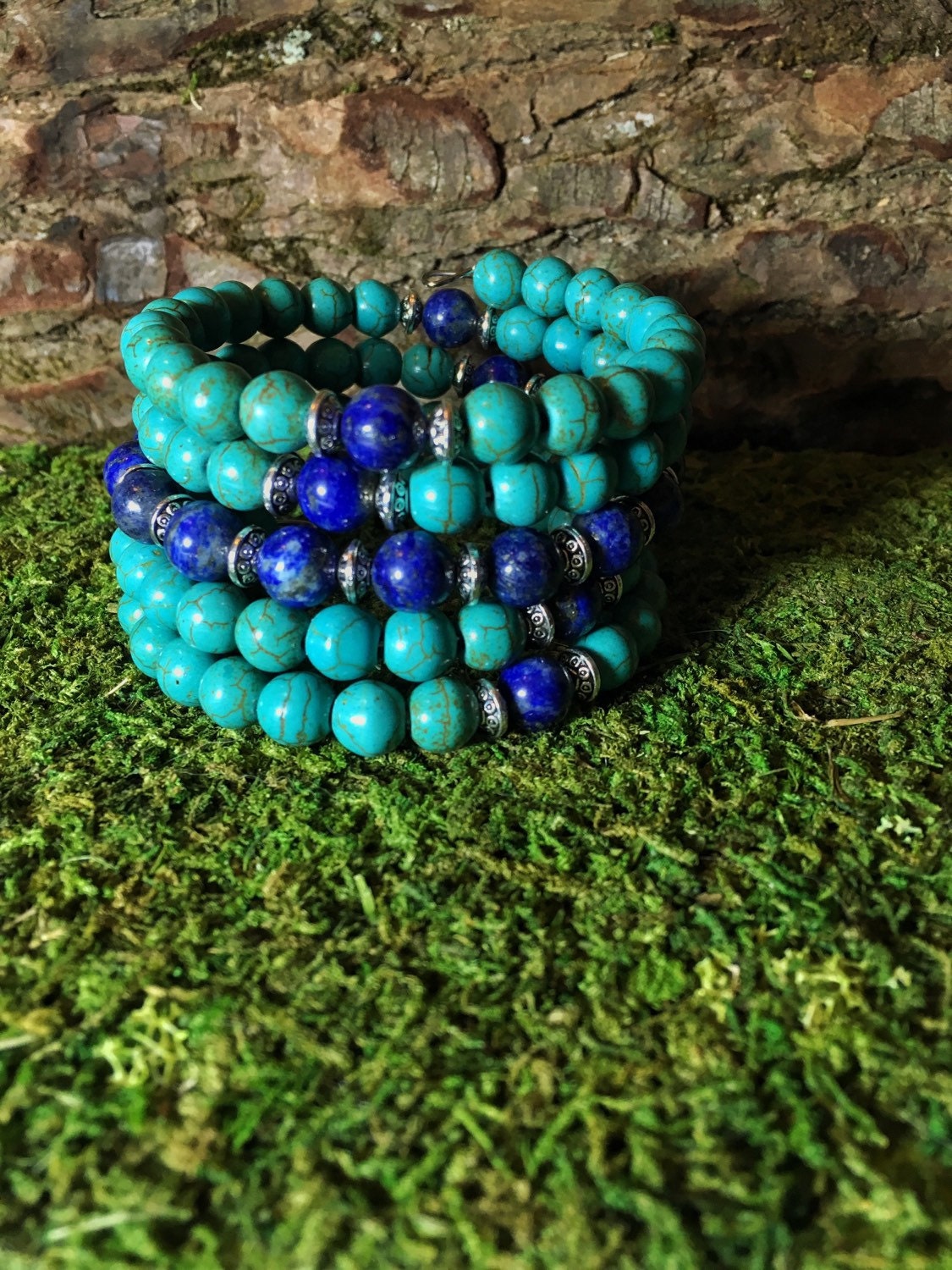 TURQUOISE HOWLITE & LAPIS Lazuli Mala Beads, Wrist Mala Bracelet for Yoga  Meditation, Blue Prayer Beads