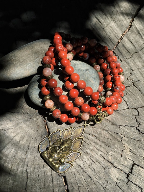 SUNSTONE & RED JASPER Mala Necklace With Ganesh Ganesha 108 Mala Beads for  Yoga, Meditation, Root Chakra Hindu, Buddhist Prayer Beads -  Canada