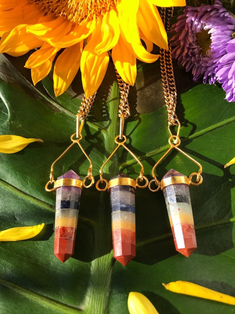 7 CHAKRAS Double Terminated Crystal Point Pendant on Antique Etsy