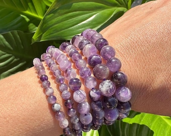 Amethyst Crystal Bracelet, 4mm, 6mm, 8mm Bead Stretch Bracelets, Premium Natural Gemstone Jewelry,   Premium Genuine Stone, Bulk Wholesale