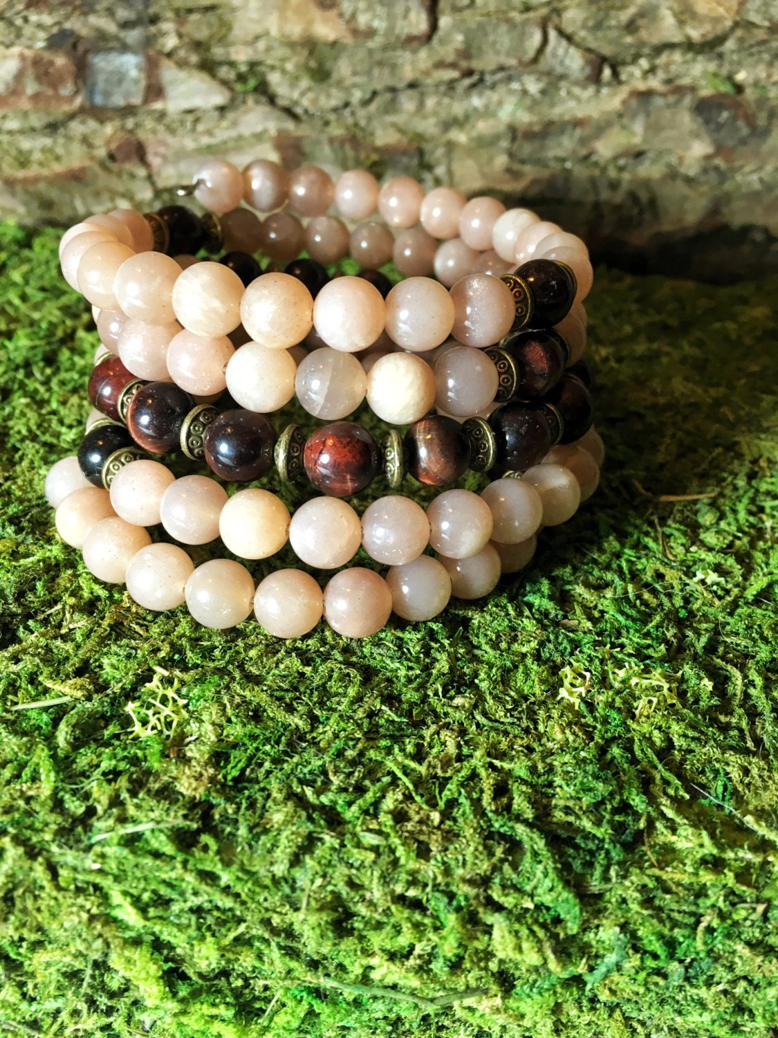 SUNSTONE RED TIGER Eye Mala Bracelet 108 Mala Beads Wrist
