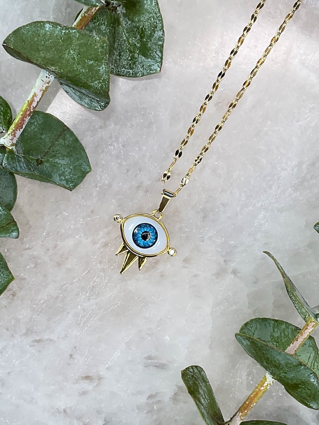 Evil Eye Gold Necklace Medallion | Blue Evil Eye Protection Amulet ...