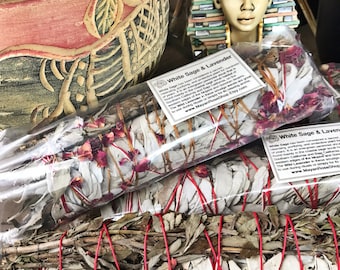 JUMBO WHITE Sage & LAVENDER Smudge Stick | Large Sage Bundle | Meditation, Altar, Home Energy Cleansing, Wicca, Smudging | Mayan Rose