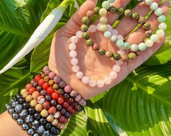 8mm Crystal Bracelets, Natural Healing Gemstone Stretch Bracelets made with 8mm Beads, Choose from 25 Stone Varieties